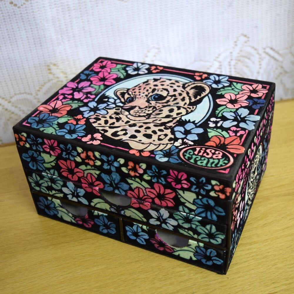 Vintage Y2K Lisa Frank Nostalgia Velvet Tiger Colored Marker Pencil Jewelry Box